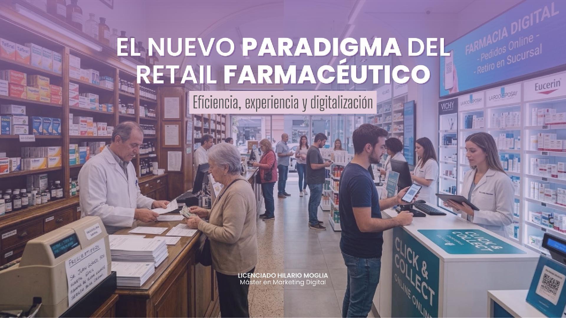 Farmacia moderna con sistema digital y atención al cliente mostrando la transformación del retail farmacéutico en Argentina
